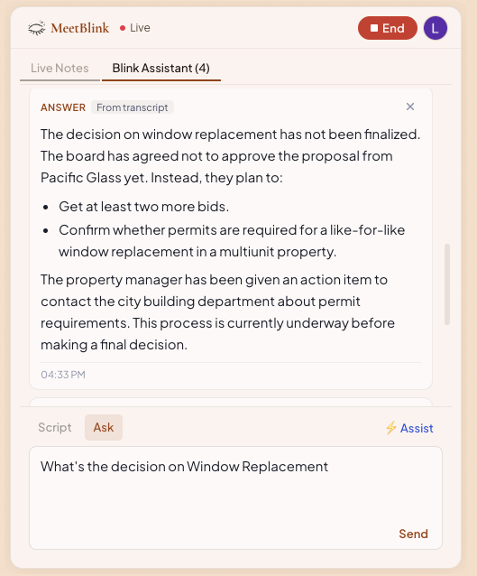 Blink Assistant answer card
