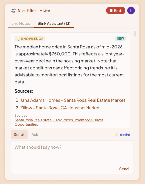Blink Assistant knowledge card